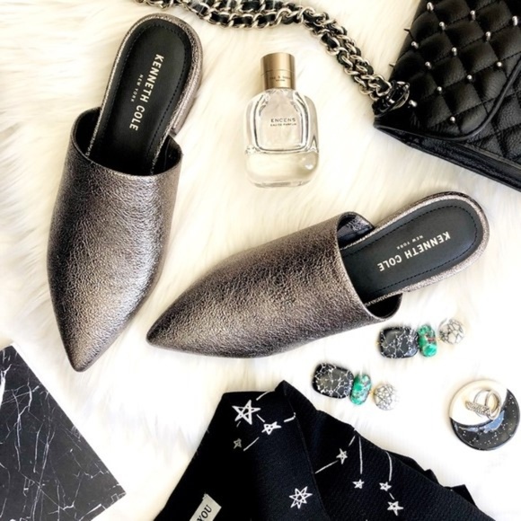 Kenneth Cole Shoes - Pewter Metallic Pointed Toe Mules / Slides